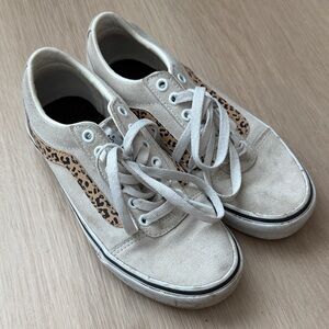 Vans Cream and Leopard Print Women's Sneakers